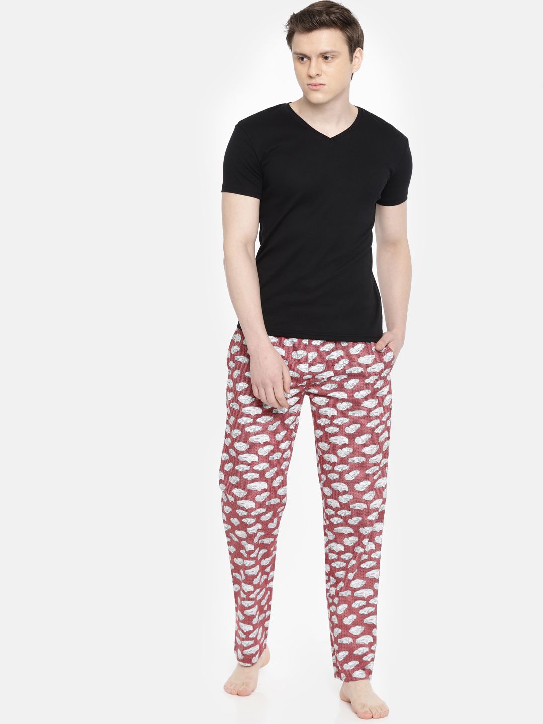 The Indian Garage Co Men Maroon & White Printed Lounge Pants SP18-LNGE03-06
