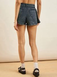 SASSAFRAS Women Green Washed Slim Fit Denim Shorts