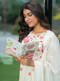 Indo Era Floral Printed Pure Cotton Anarkali Kurta With Trousers & Dupatta