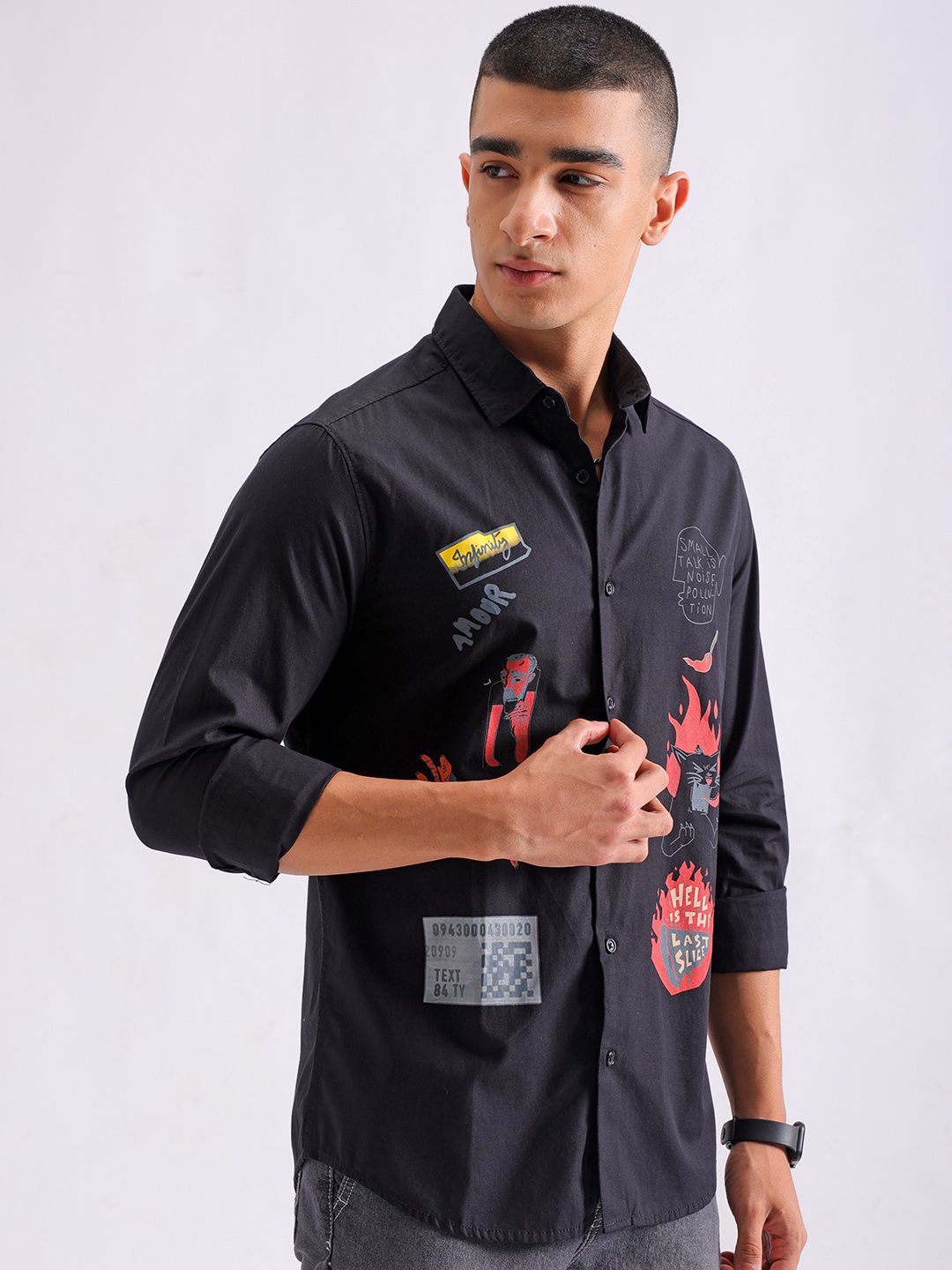 The Indian Garage Co Slim Fit Graphic Printed Spread Collar Pure Cotton Shirt
