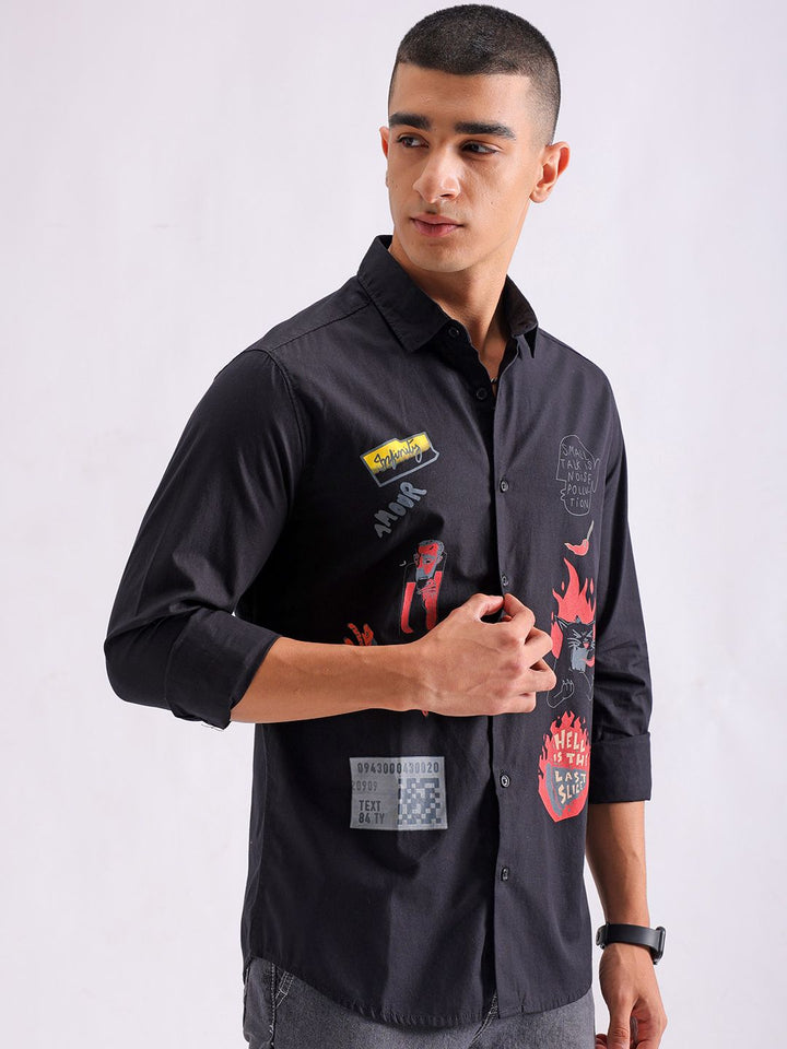 The Indian Garage Co Slim Fit Graphic Printed Spread Collar Pure Cotton Shirt
