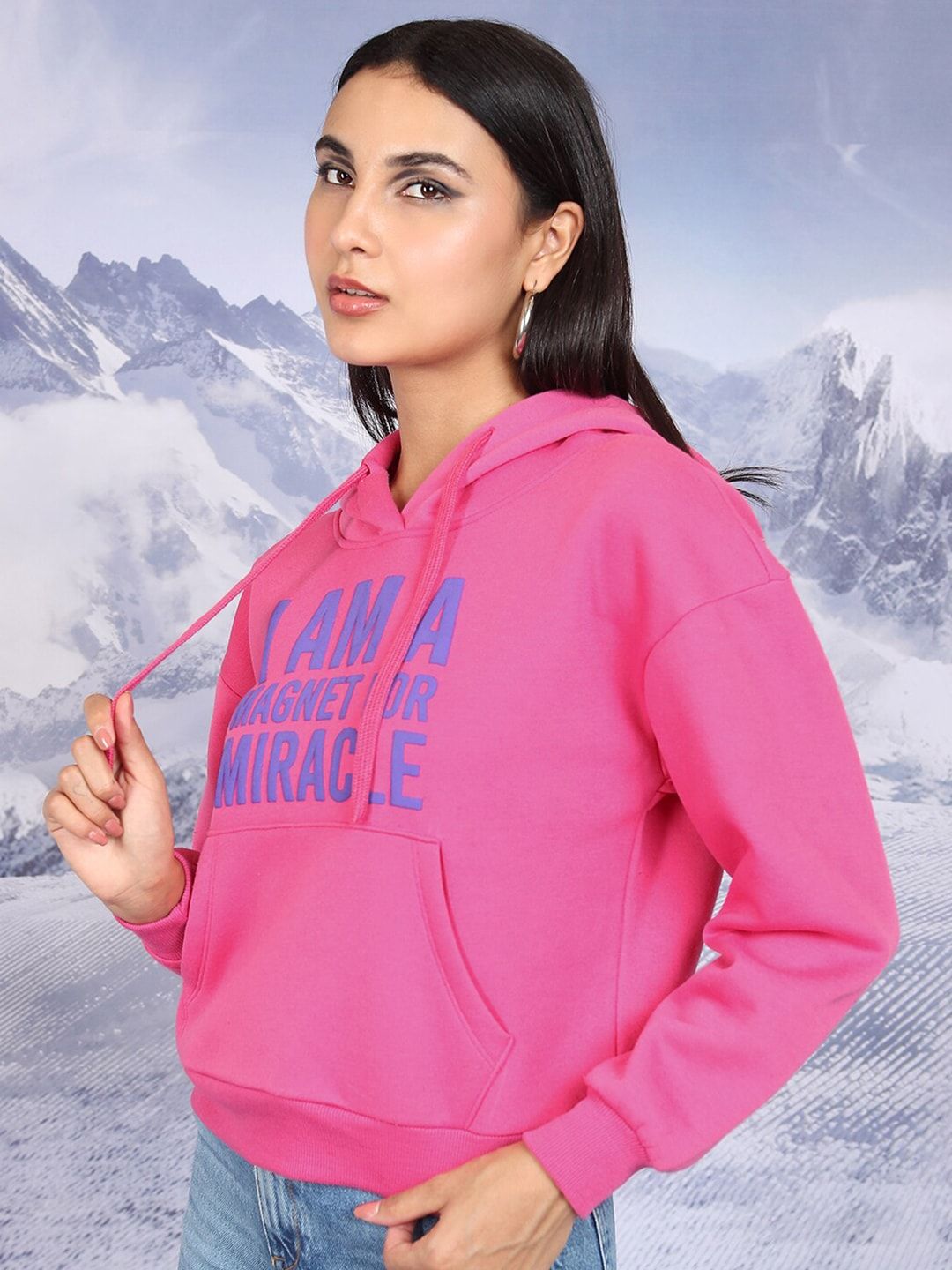 Tokyo Talkies Pink Typography Printed Hooded Pullover Sweatshirt
