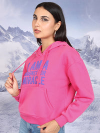 Tokyo Talkies Pink Typography Printed Hooded Pullover Sweatshirt