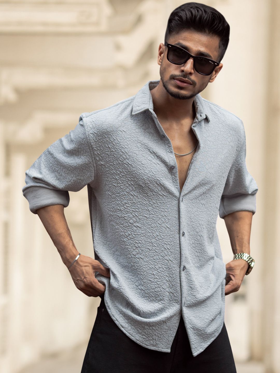Powerlook Men Spread Collar Textured Regular Fit Casual Shirt