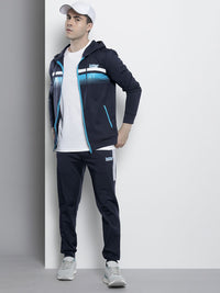 The Indian Garage Co Men Navy Blue Striped Sweatshirt with Joggers