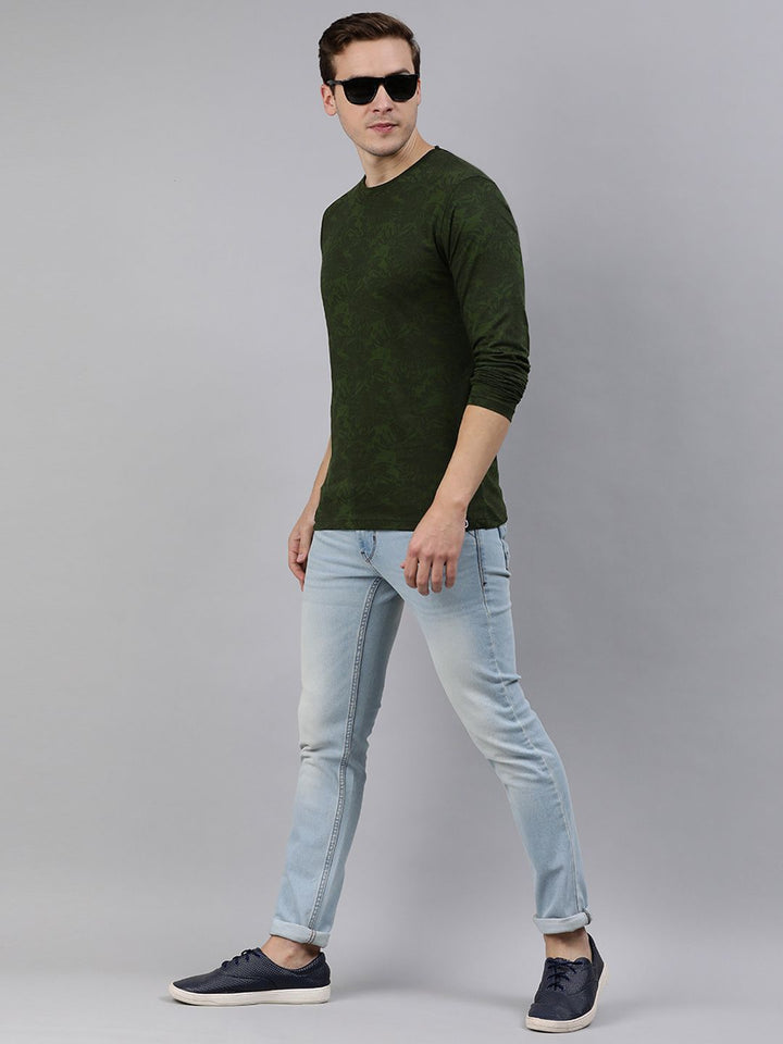 Urbano Fashion Men Olive Green Printed Tropical Slim Fit T-shirt