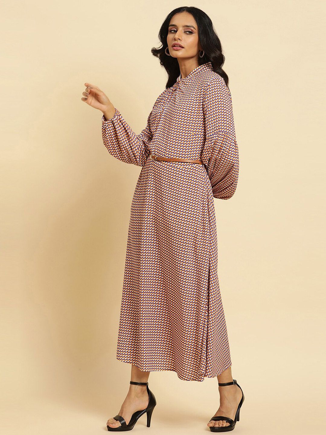 W  Geometric Printed High Neck Maxi Dress