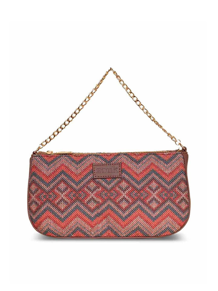 ZOUK Geometric Printed Structured Baguette Bag Handbags