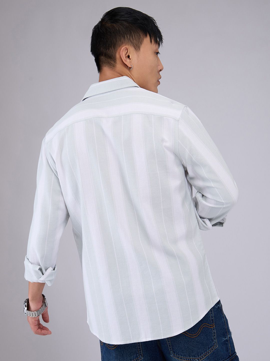 VASTRADO Men Classic Cutaway Collar Vertical Striped Cotton Slim Fit Casual Shirt