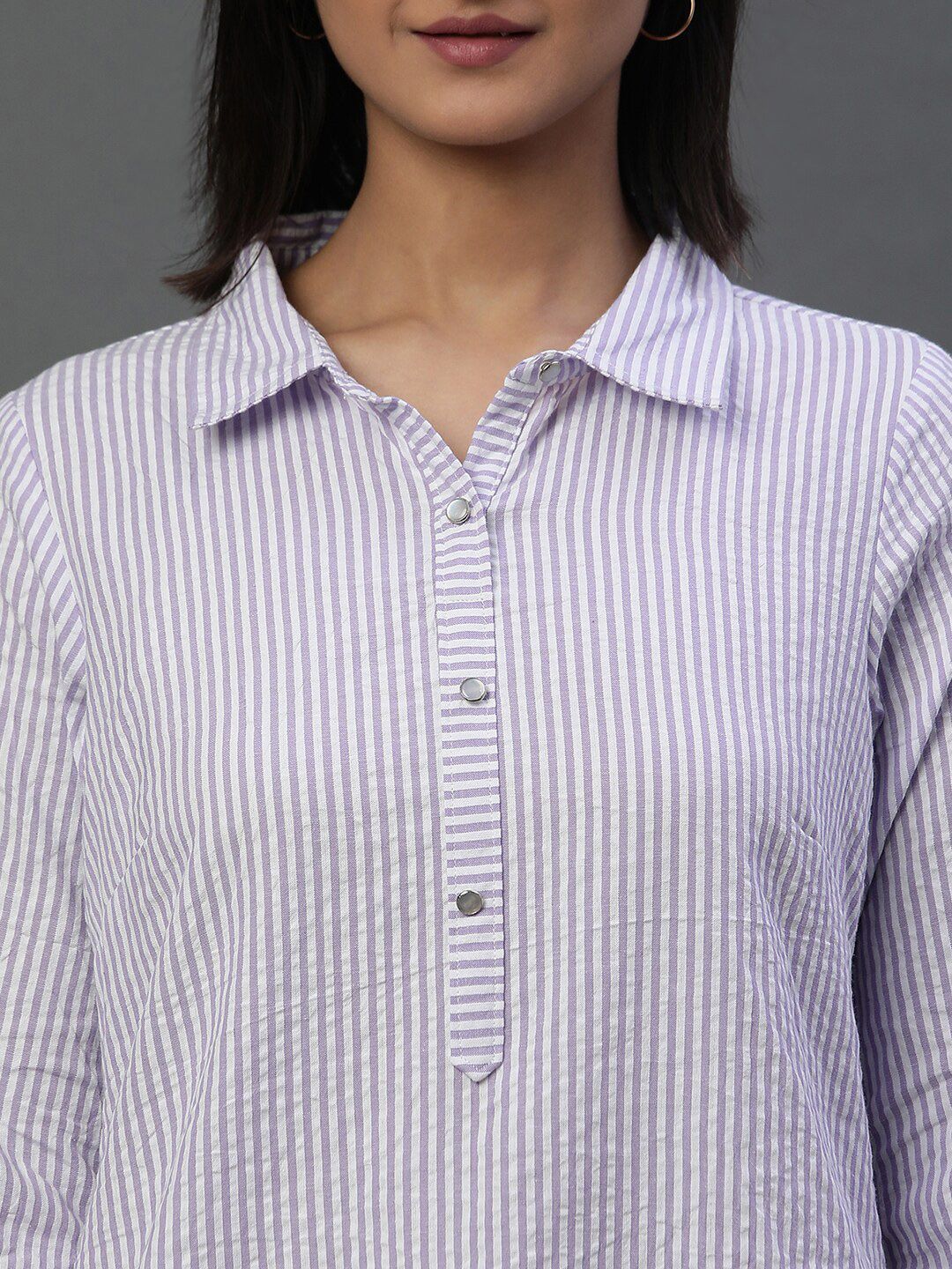 AURELIA Striped Shirt Collar Pure Cotton Kurti