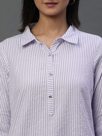 AURELIA Striped Shirt Collar Pure Cotton Kurti