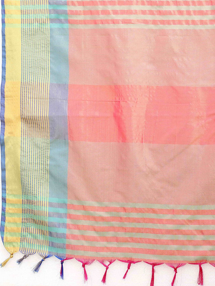 Silk Land Orange & Blue Zari Art Silk Arani Saree