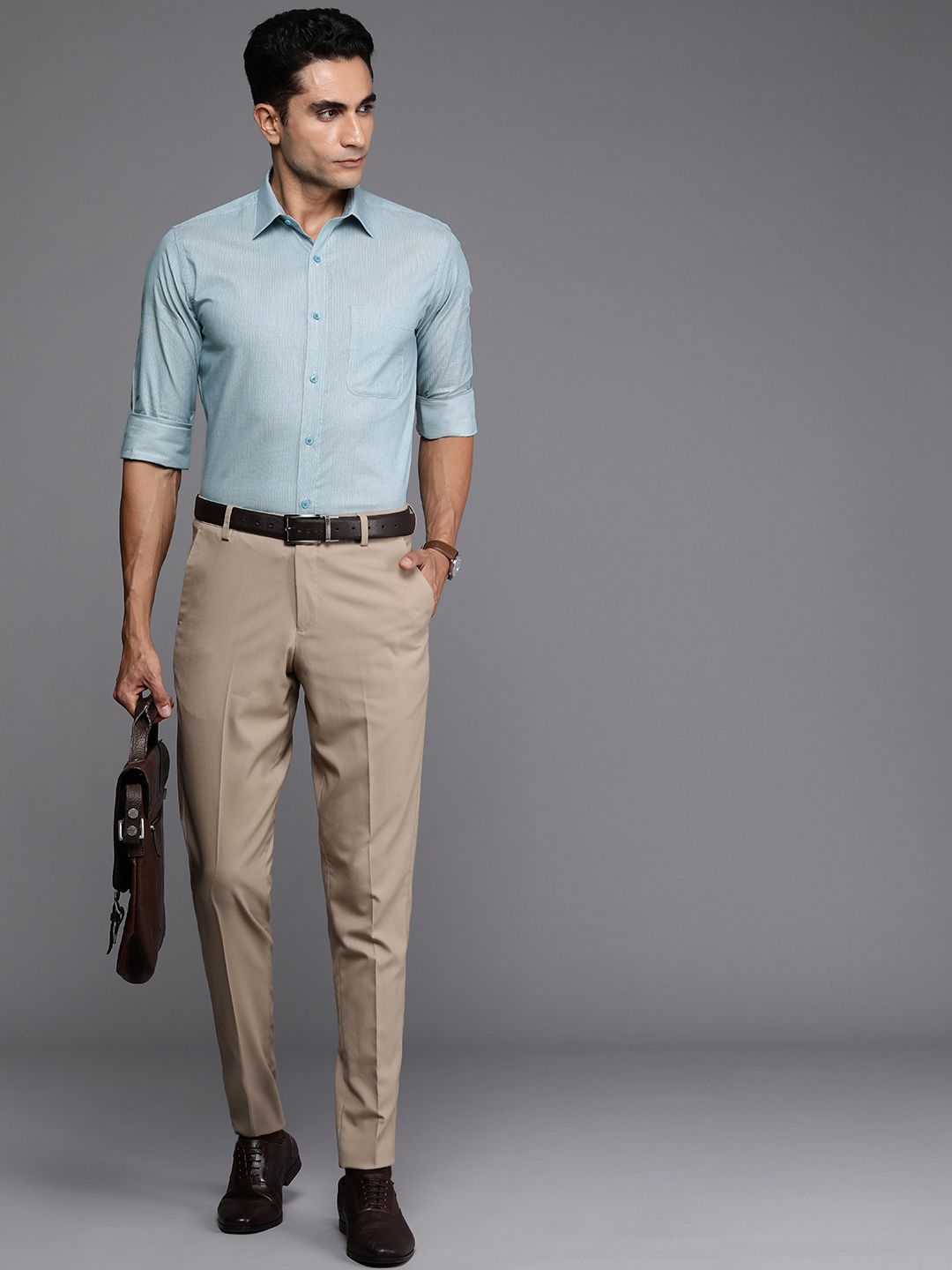 Raymond Pure Cotton Self Design Slim Fit Textured Formal Shirt