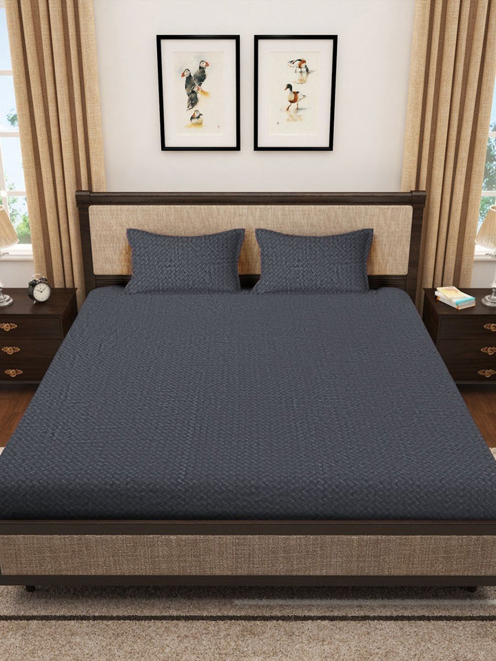 KLOTTHE Grey 300TC Woolen Double King Bedsheet With 2 Pillow Covers