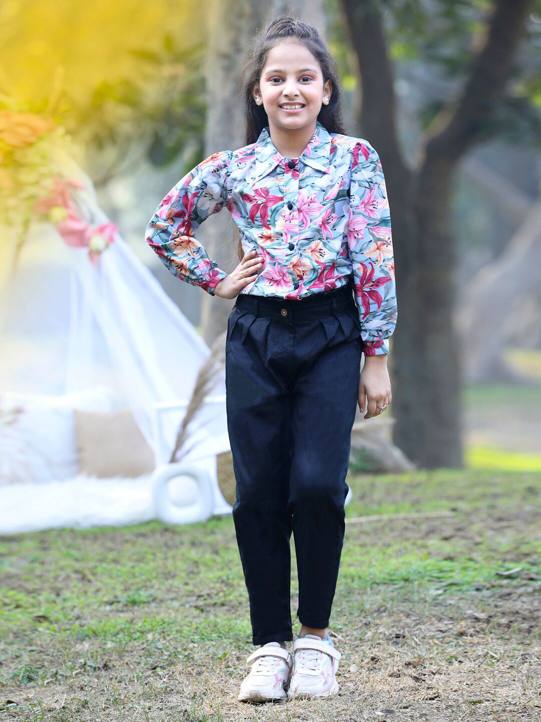 Cutiekins Girls Floral Printed Top with Trousers