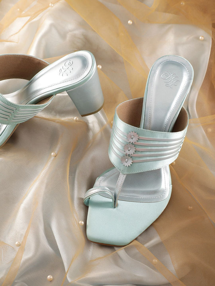 House of Pataudi Open Toe Striped Block Heels