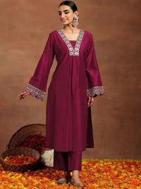 Gerua By Libas Women Floral Yoke Design Pleated Kurta with Trousers