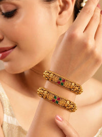 Set PANASH 2 Gelang Bertatah Batu Kuil Bersalut Emas & Bermanik