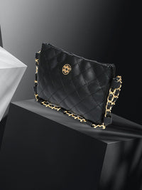 Lino Perros Black Solid Quilted Sling Bag