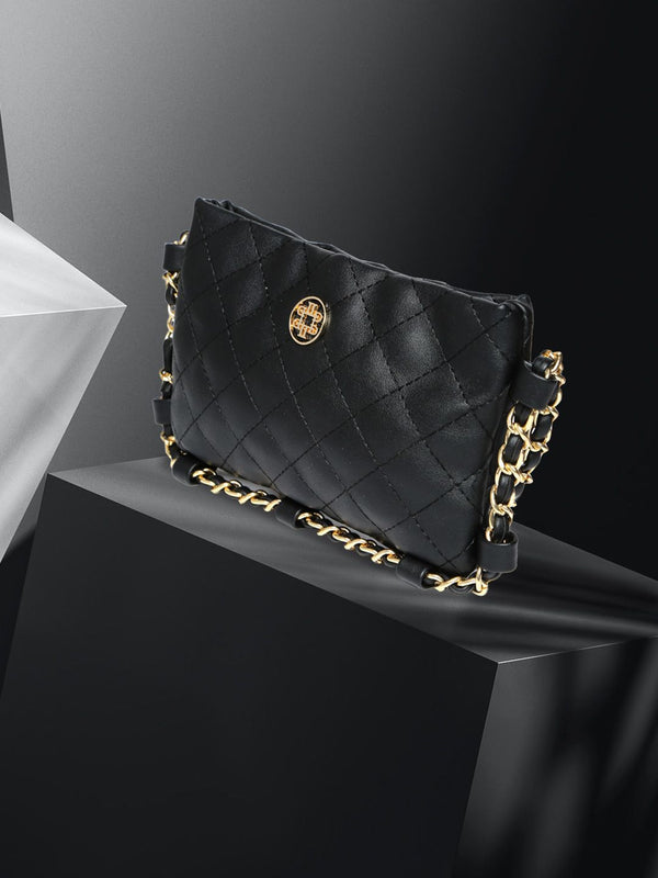 Lino Perros Black Solid Quilted Sling Bag