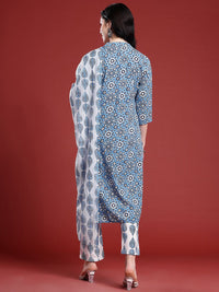 Anouk Ethnic Motifs Printed Band Collar Straight Kurta with Trousers & Dupatta