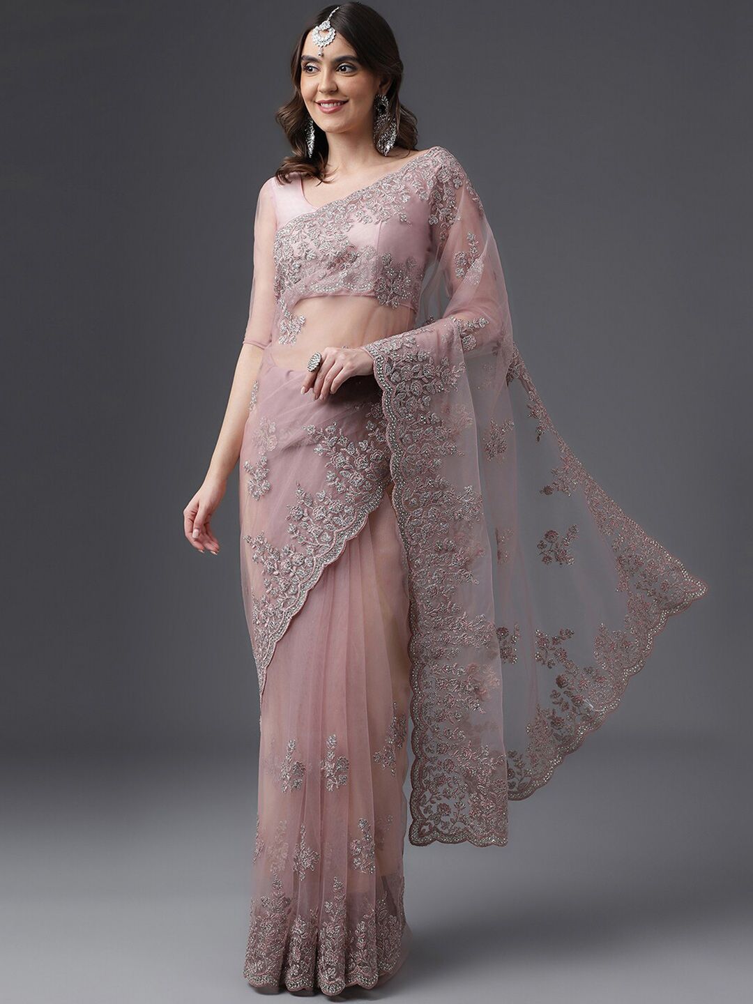 Saree Jaring Bersulam Bunga Kasee Rekaan Tenunan
