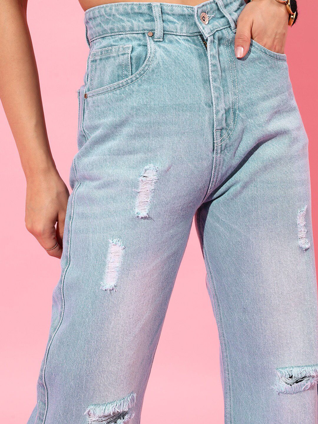STREET 9 Women Blue Flared High-Rise Mildly Distressed Light Fade Pure Cotton Jeans