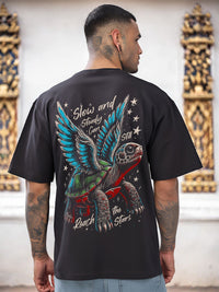 ADRO Graphic Printed Drop-Shoulder Sleeves Cotton Oversized T-shirt