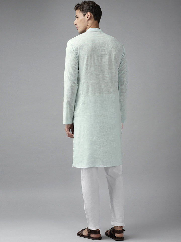 See Designs Men Green Yoke Design Thread Work Kurta