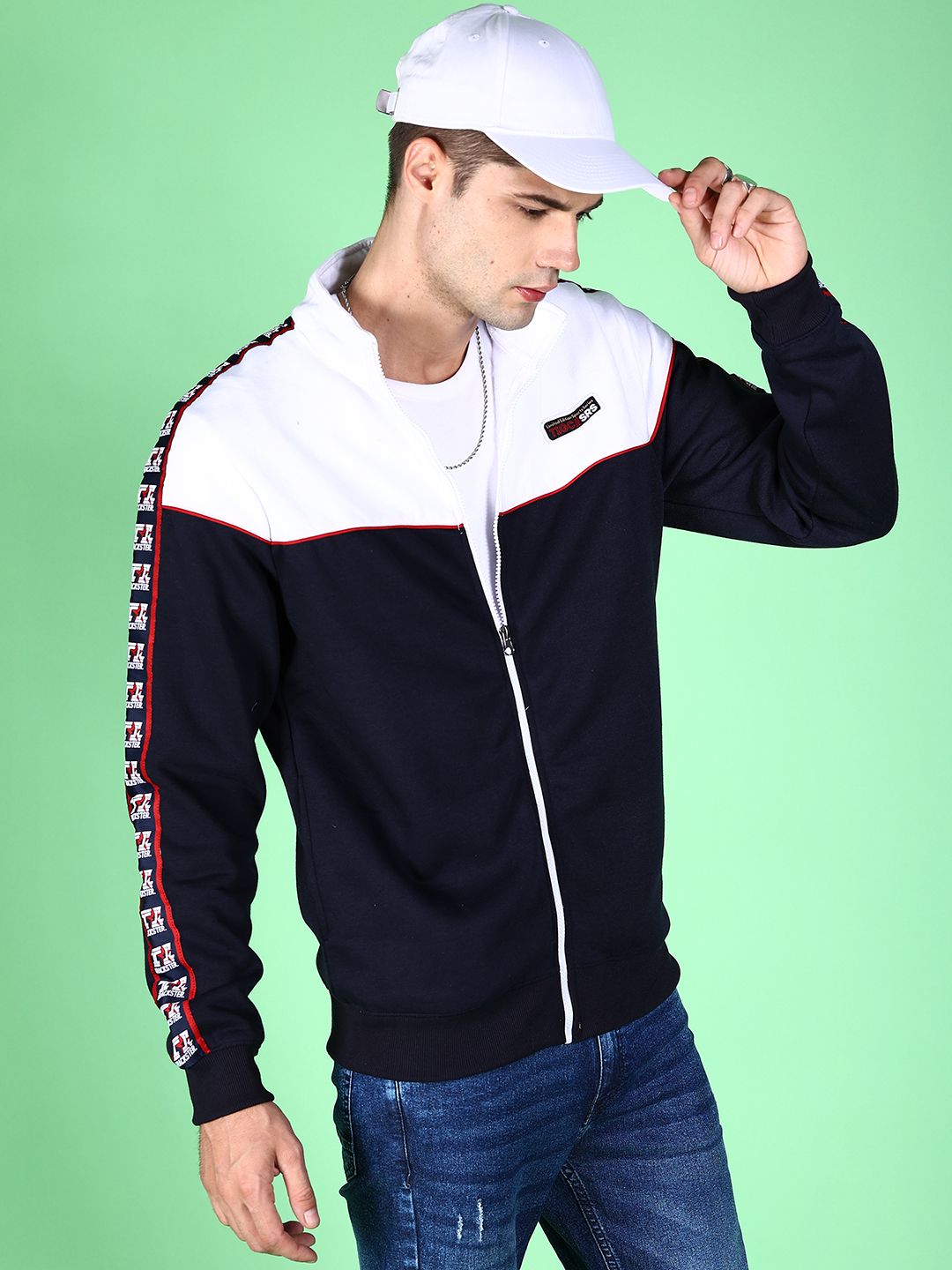 The Indian Garage Co Men Navy Blue Colourblocked Sweatshirt