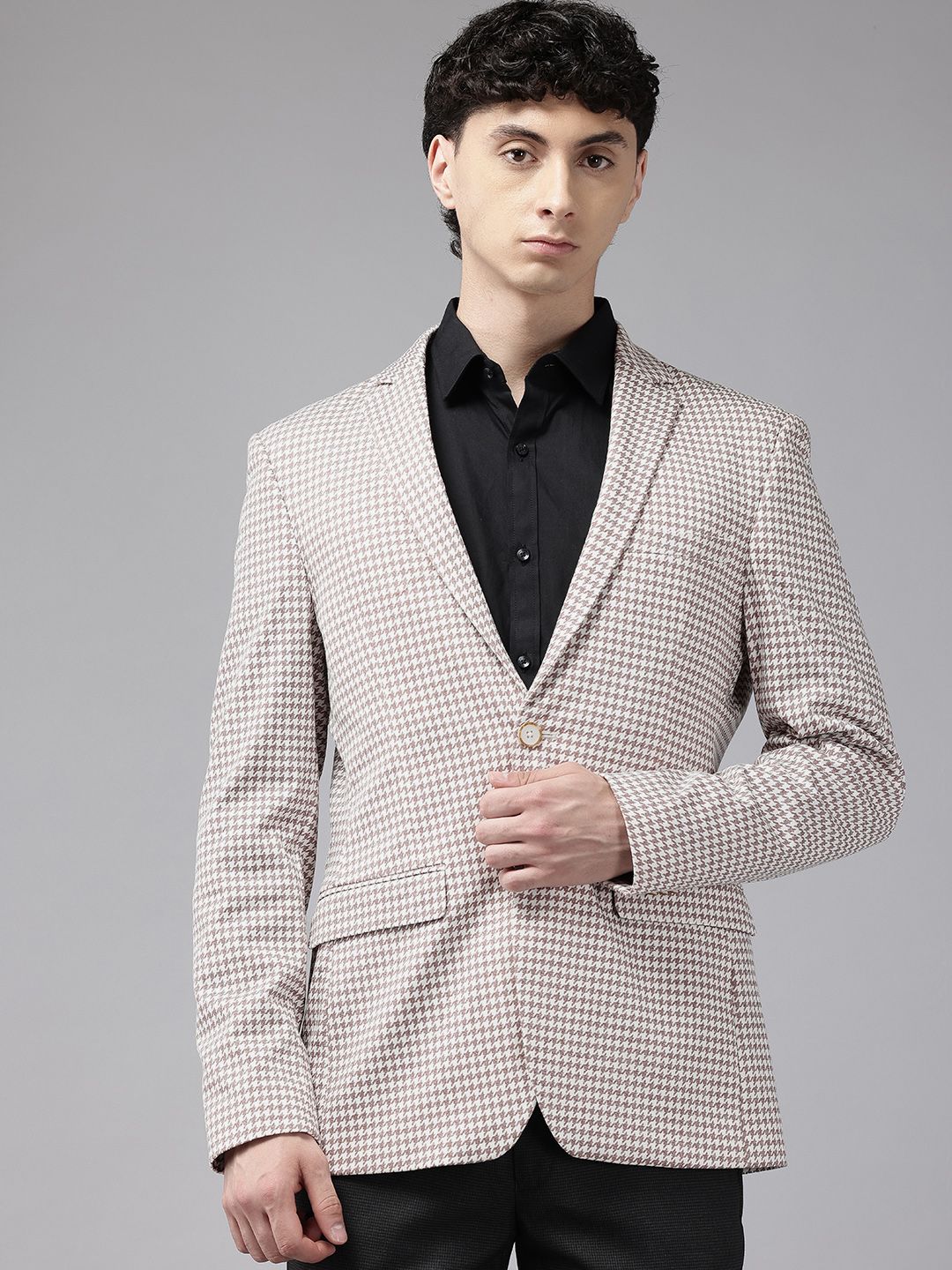 Park Avenue Houndstooth Checked Slim Fit Blazer