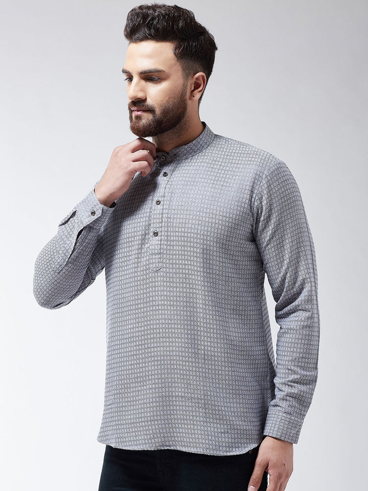 SOJANYA Men Grey Checked Straight Kurta