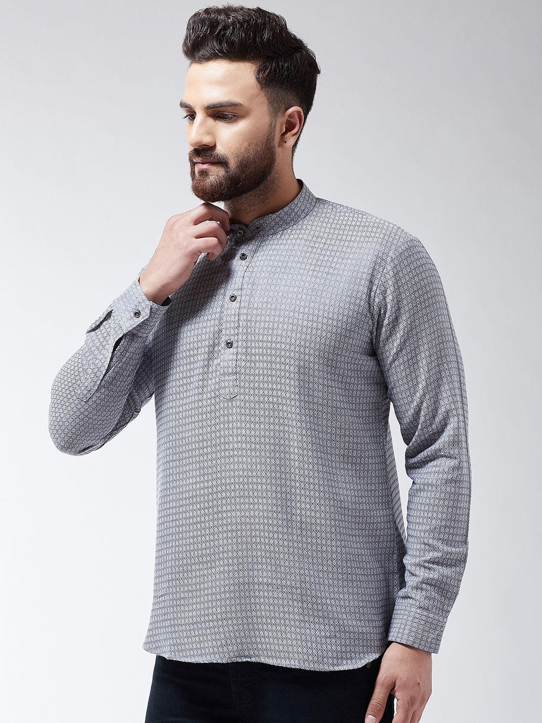 SOJANYA Men Grey Checked Straight Kurta