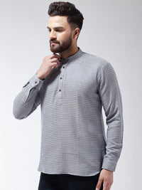 SOJANYA Men Grey Checked Straight Kurta