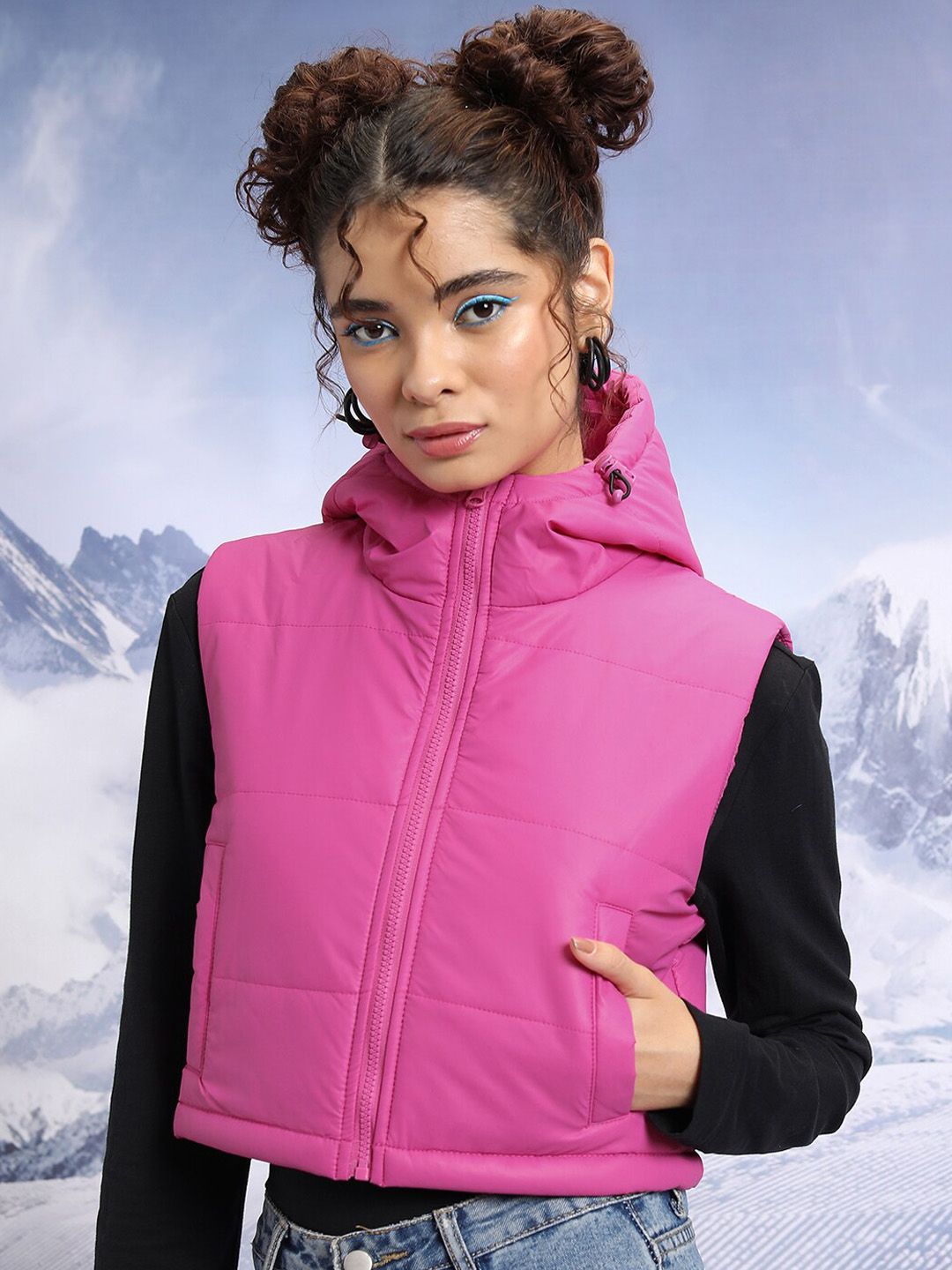 Tokyo Talkies Pink Hooded Cropped Padded Jacket