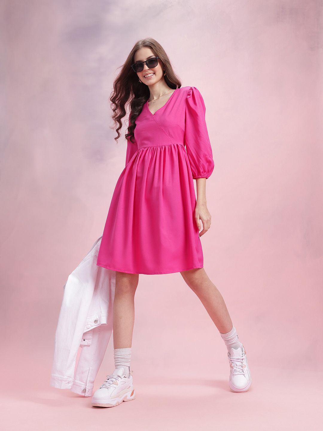 DressBerry Puff Sleeve A-Line Dress