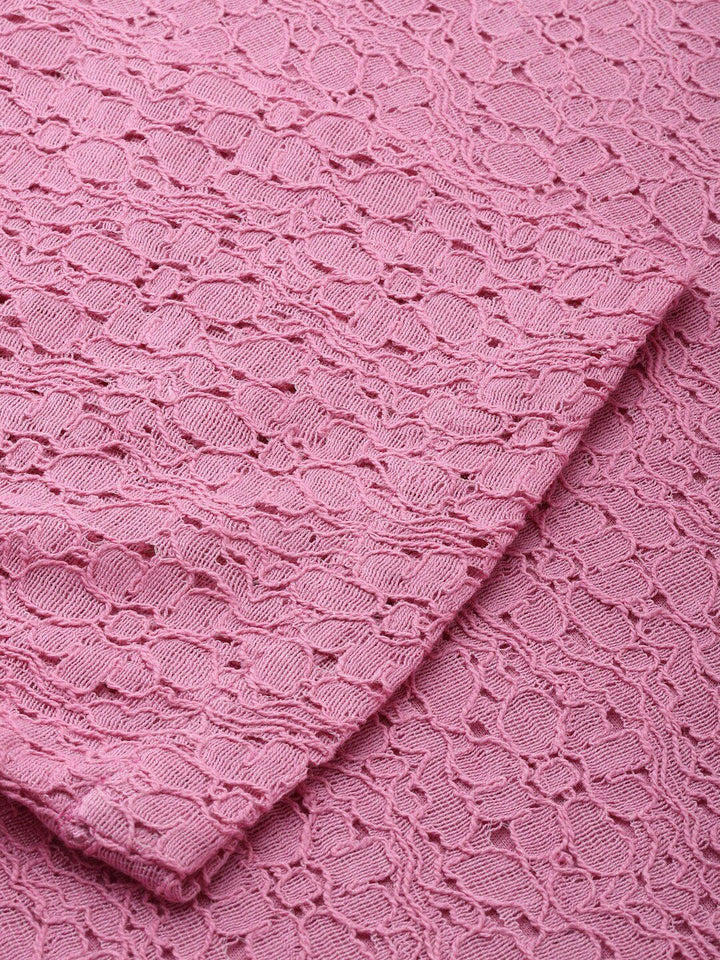 Style Quotient Self Design Round Neck Lace Cotton Top