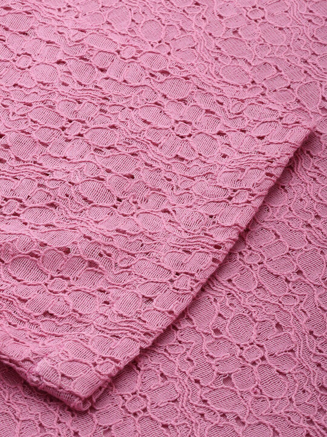 Style Quotient Self Design Round Neck Lace Cotton Top