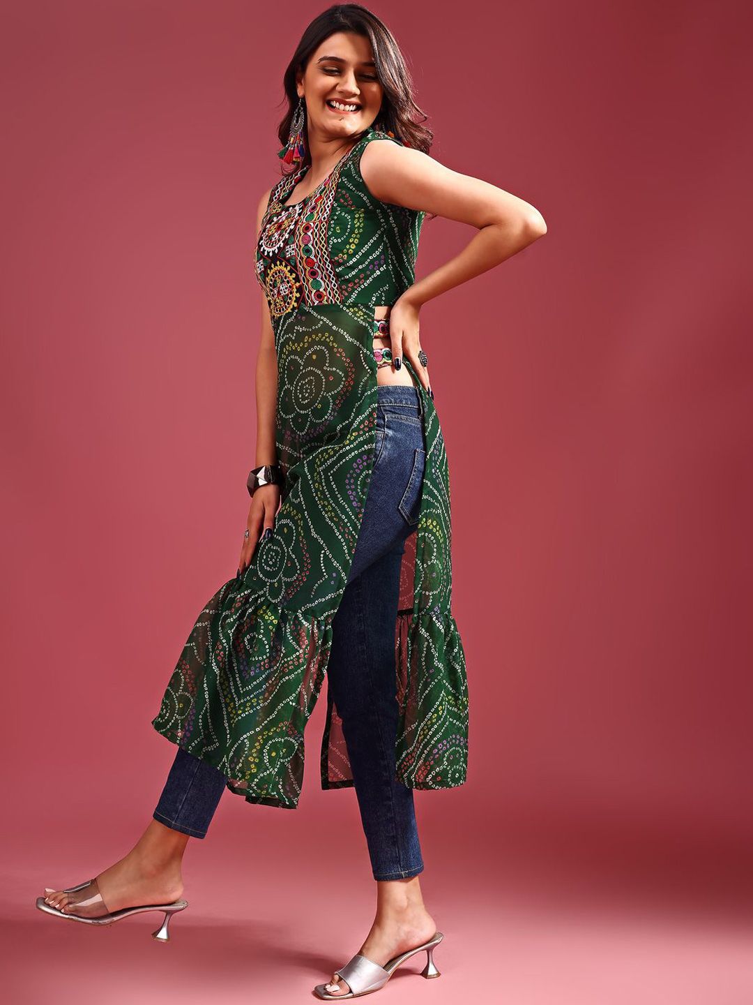 KALINI Bandhani Printed Regular Georgette A-Line Kurta