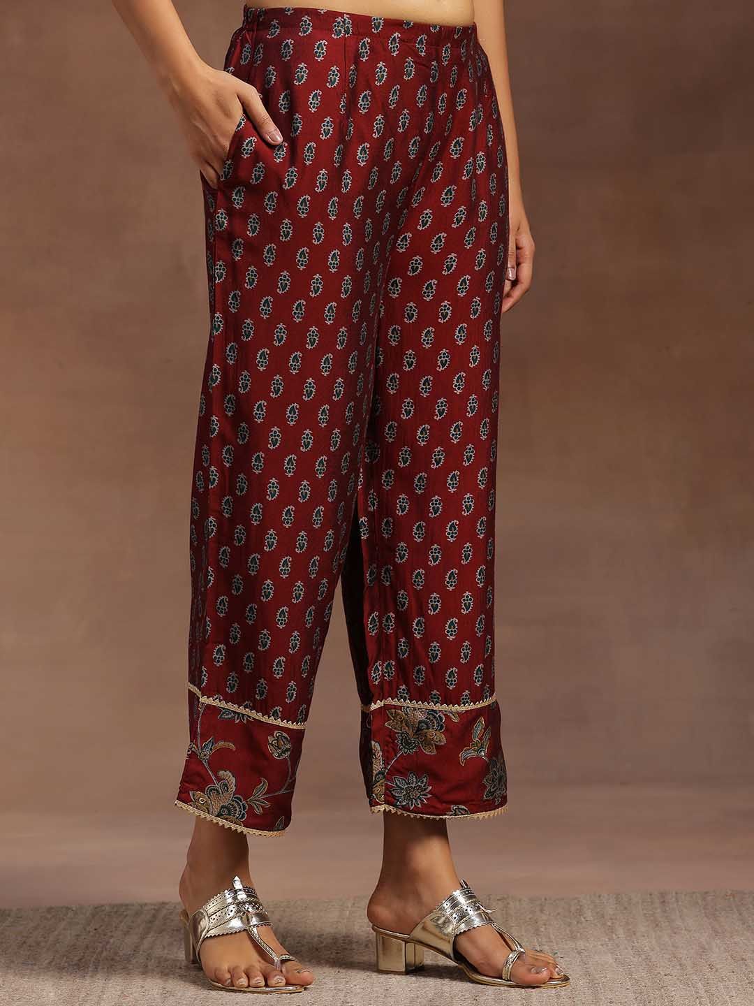Libas Women Maroon & Green Floral Print Kurta with Palazzos & Dupatta