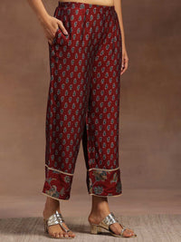 Libas Women Maroon & Green Floral Print Kurta with Palazzos & Dupatta