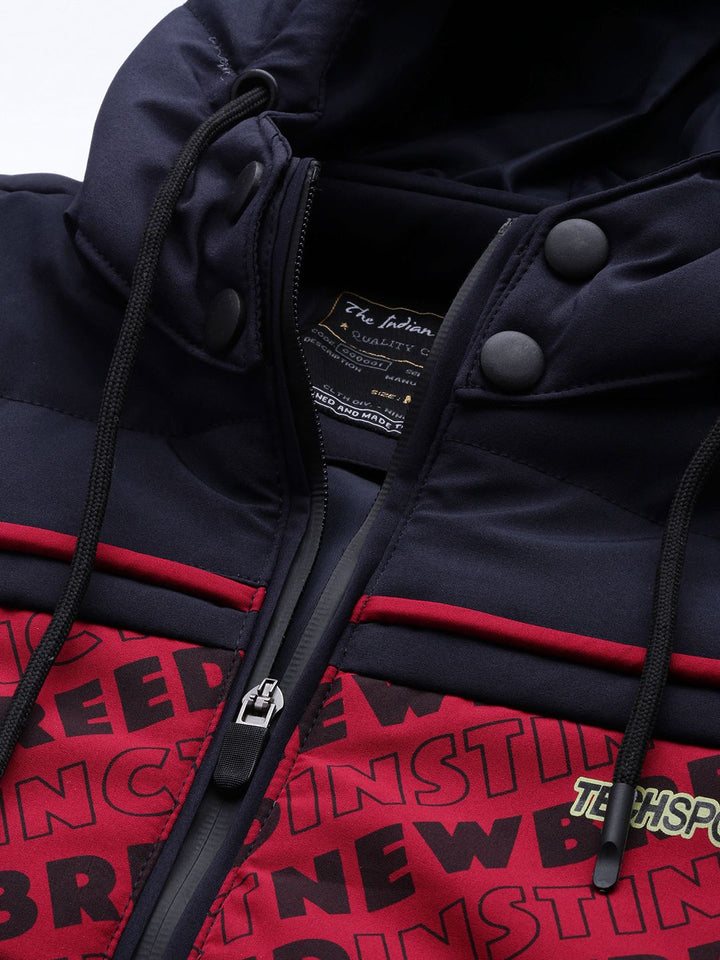 The Indian Garage Co Men Striped Detachable Hood Padded Jacket