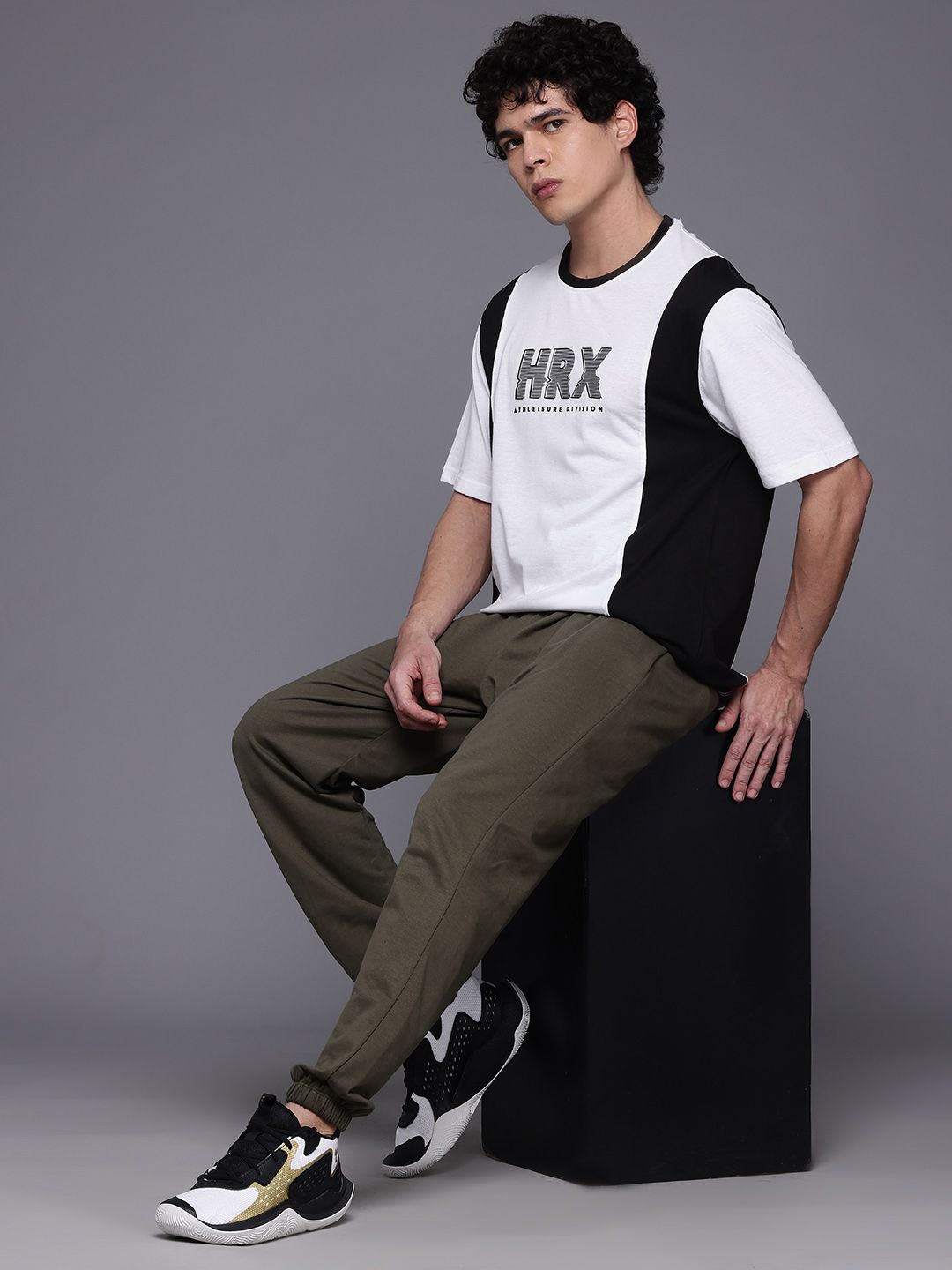 HRX by Hrithik Roshan Colourblocked & Brand Logo Print Lifestyle T-shirt