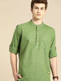 DENNISON Men Mandarin Collar Roll-Up Sleeves Kurta