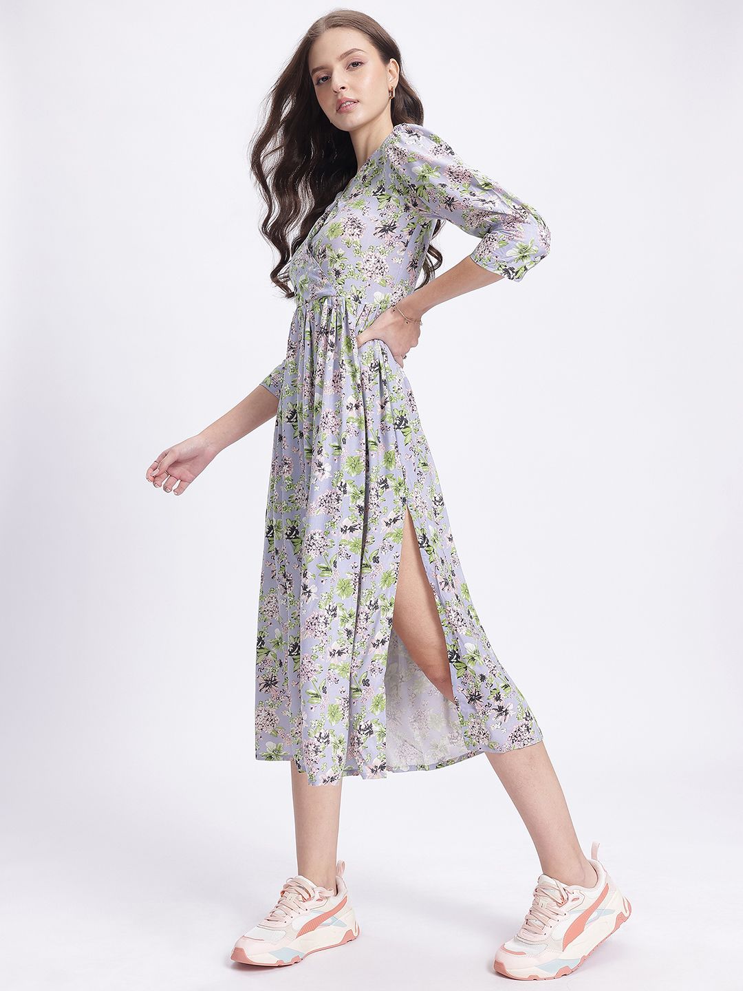 DressBerry Floral  Printed Slit Printed A-Line Dress