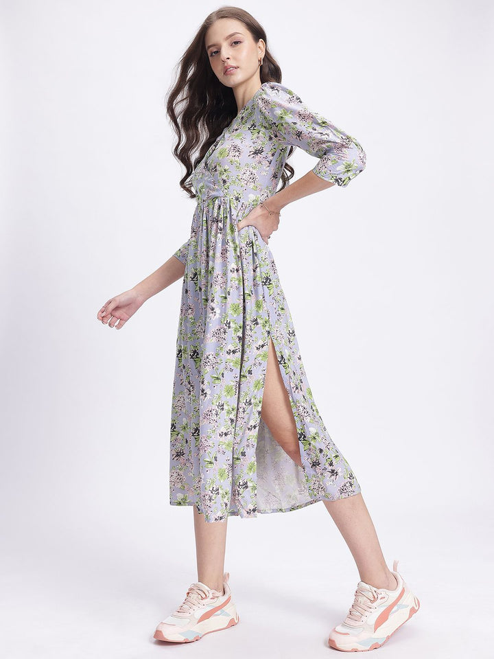 DressBerry Floral  Printed Slit Printed A-Line Dress