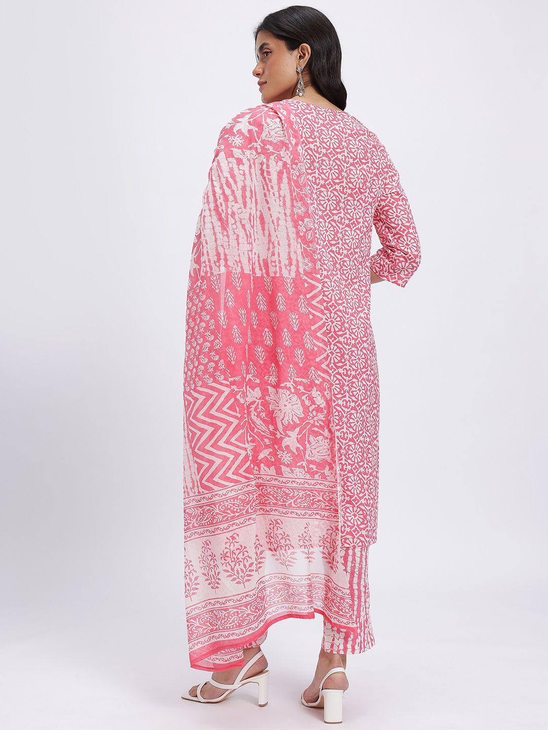Anouk Floral Print Pure Cotton Straight Kurta with Trousers & Dupatta