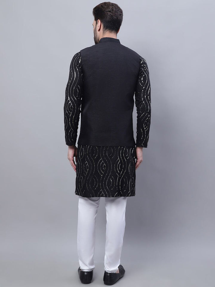 SOJANYA Leheriya Embroidered Pure Cotton Kurta with Pyjamas & Narhu Jacket