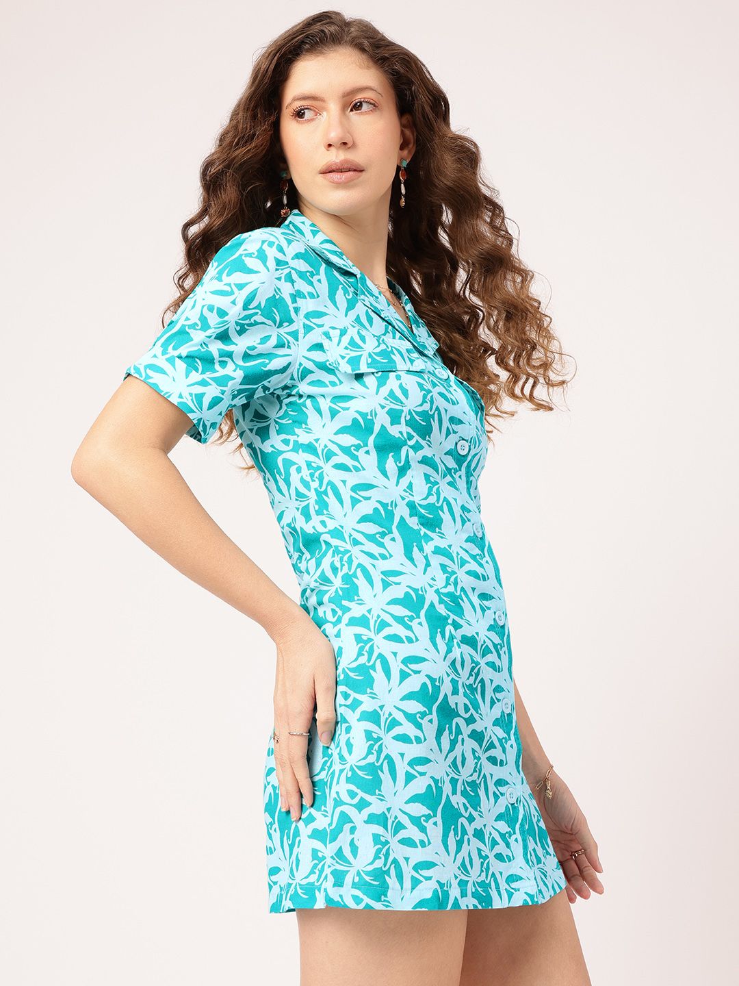 DressBerry Cultural Cascade Printed Mini Shirt Dress