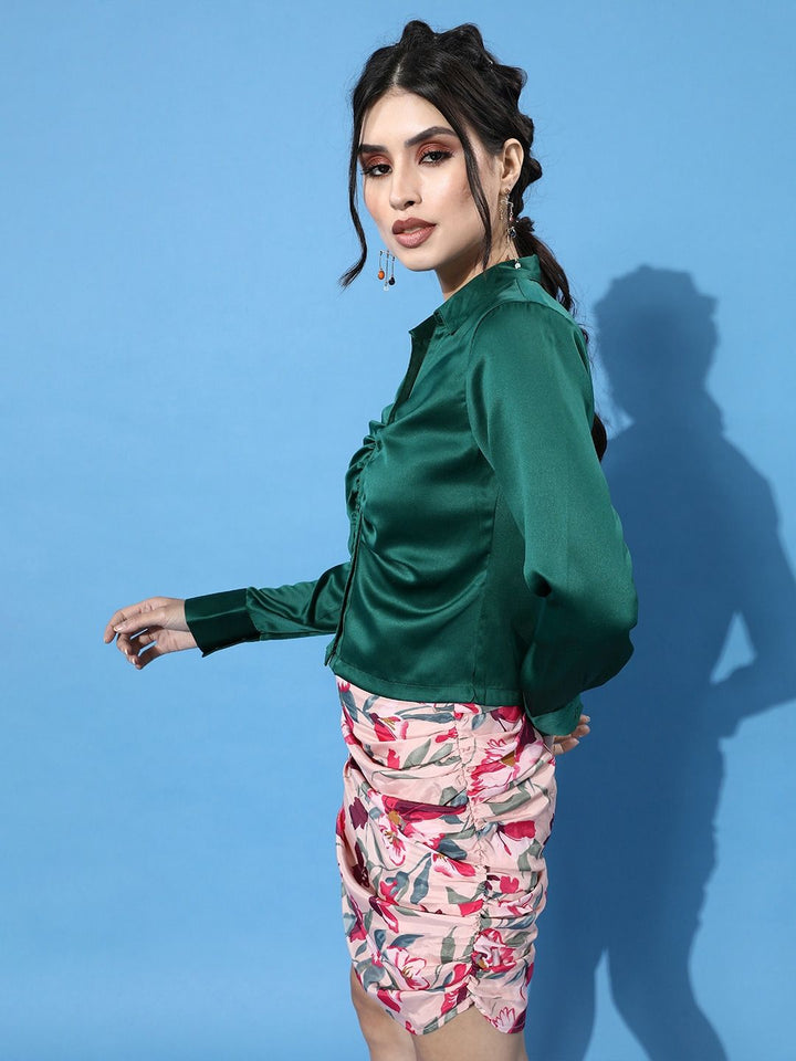 STREET 9 Women Gorgeous Green Solid Satin Shirt